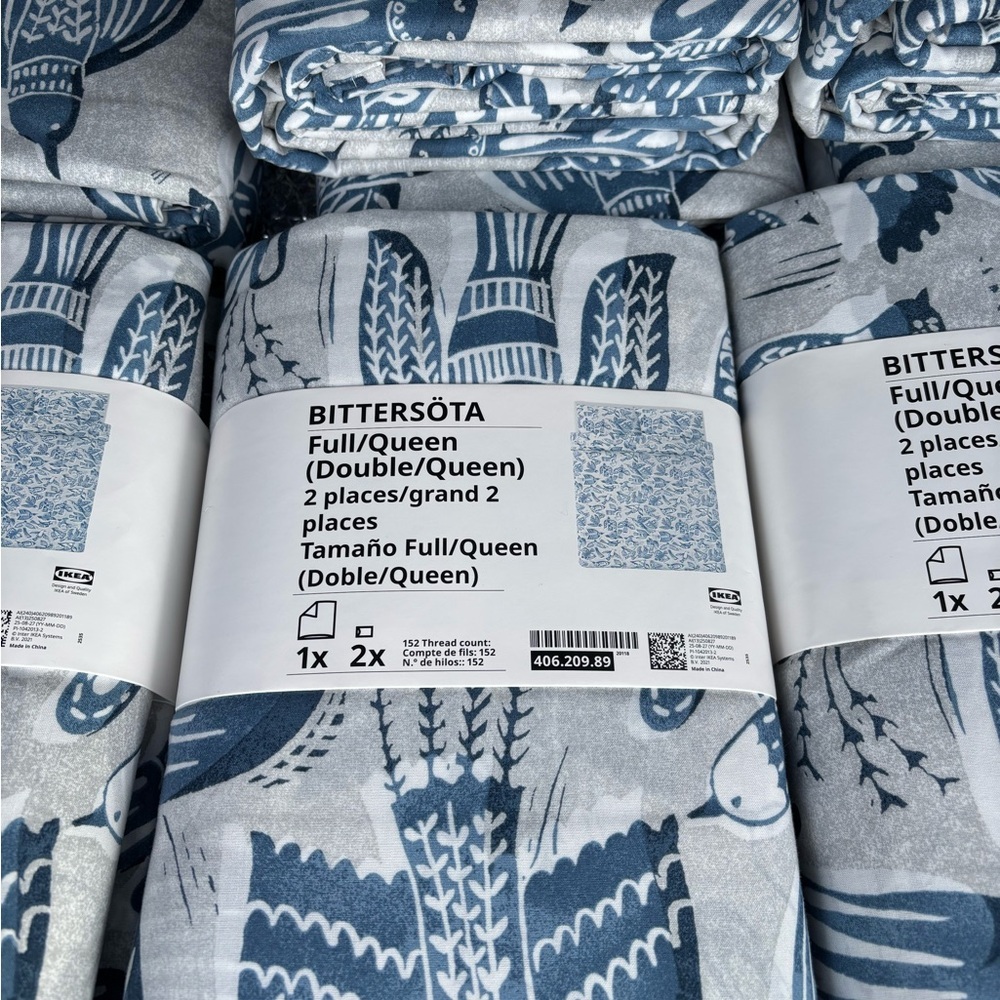 FULL/QUEEN IKEA Bittersota duvet cover & 2 pillow cases w bird design GORGEOUS! - Picture 5 of 16
